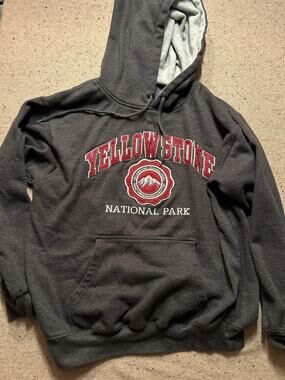 Prairie Mountain Yellowstone National Pwrk Hooded Sweatshirt Large Unisex Gray